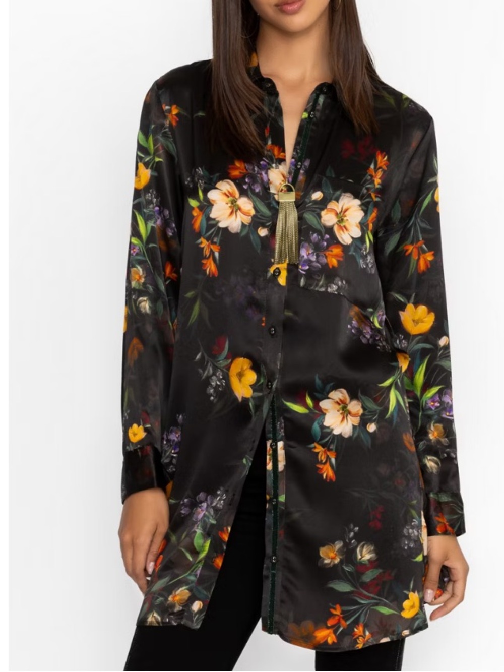 Johnny Was 100% Silk Floral Swing Tunic m